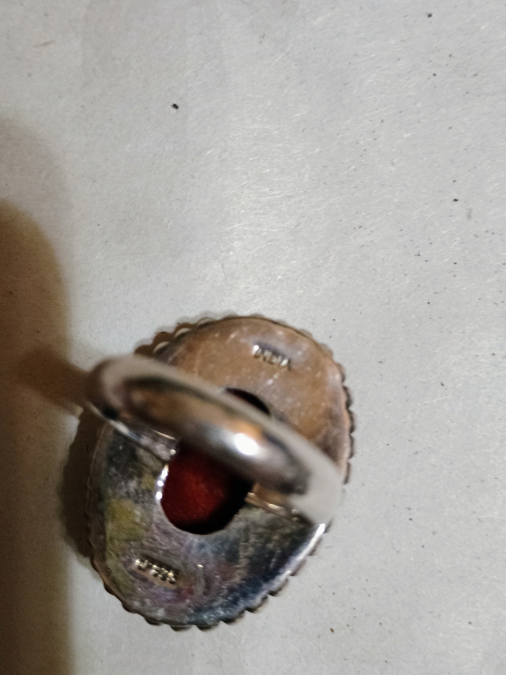 Red Statement Cabochon Silver Ring - Picture 4 of 5